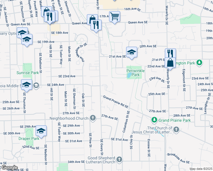 map of restaurants, bars, coffee shops, grocery stores, and more near 2445 Southeast Geary Street in Albany
