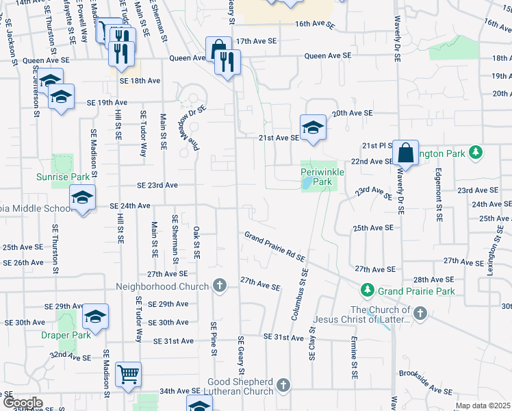map of restaurants, bars, coffee shops, grocery stores, and more near 2445 Southeast Geary Street in Albany