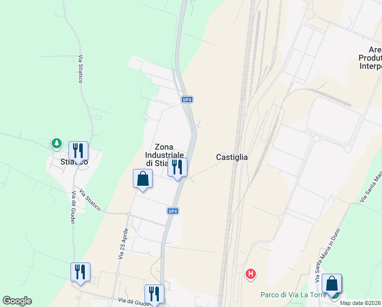 map of restaurants, bars, coffee shops, grocery stores, and more near 1 Via Oradour in Zona Industriale di Stiatico