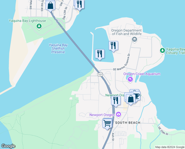 map of restaurants, bars, coffee shops, grocery stores, and more near 213-223 SW 26th St in Newport