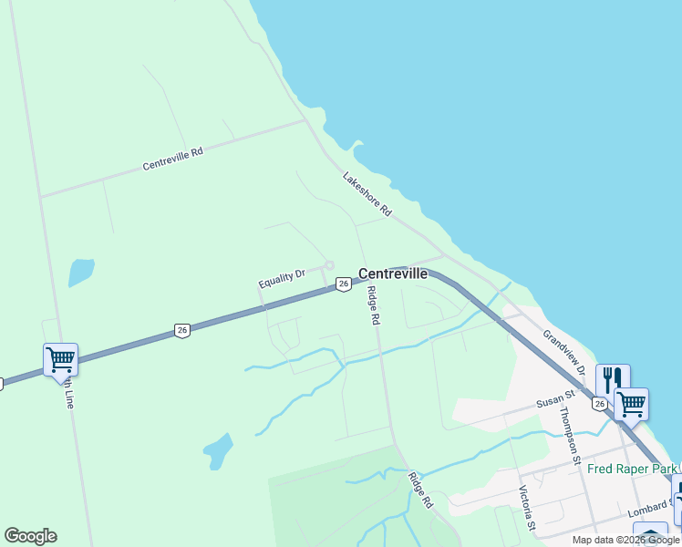 map of restaurants, bars, coffee shops, grocery stores, and more near 104 Algonquin Drive in Meaford