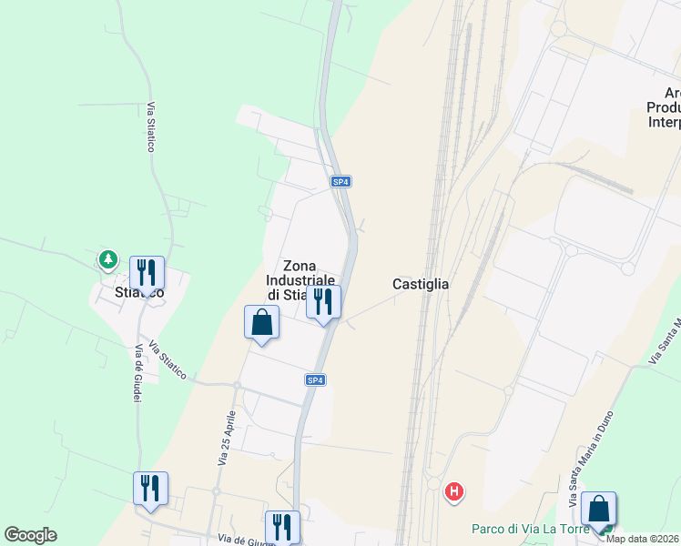 map of restaurants, bars, coffee shops, grocery stores, and more near 1 Via Oradour in Zona Industriale di Stiatico