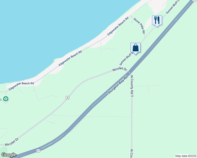 map of restaurants, bars, coffee shops, grocery stores, and more near 4830 Nicolet Drive in Green Bay