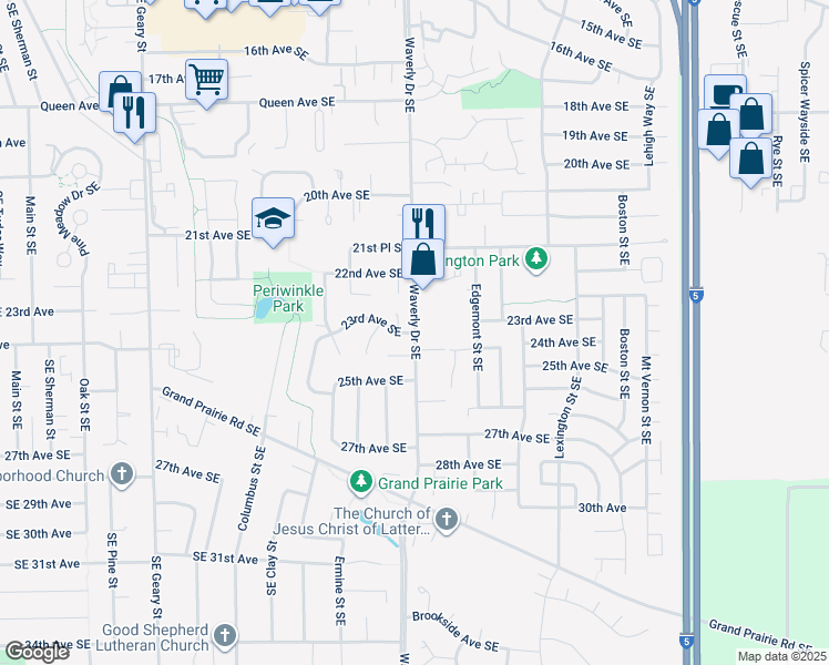map of restaurants, bars, coffee shops, grocery stores, and more near 2325 Southeast Waverly Drive in Albany