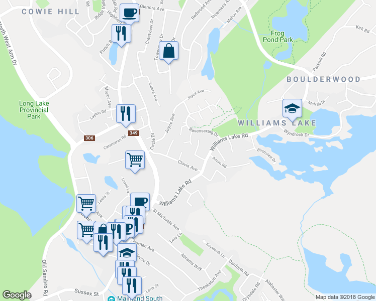 map of restaurants, bars, coffee shops, grocery stores, and more near 7 Crabapple Lane in Halifax