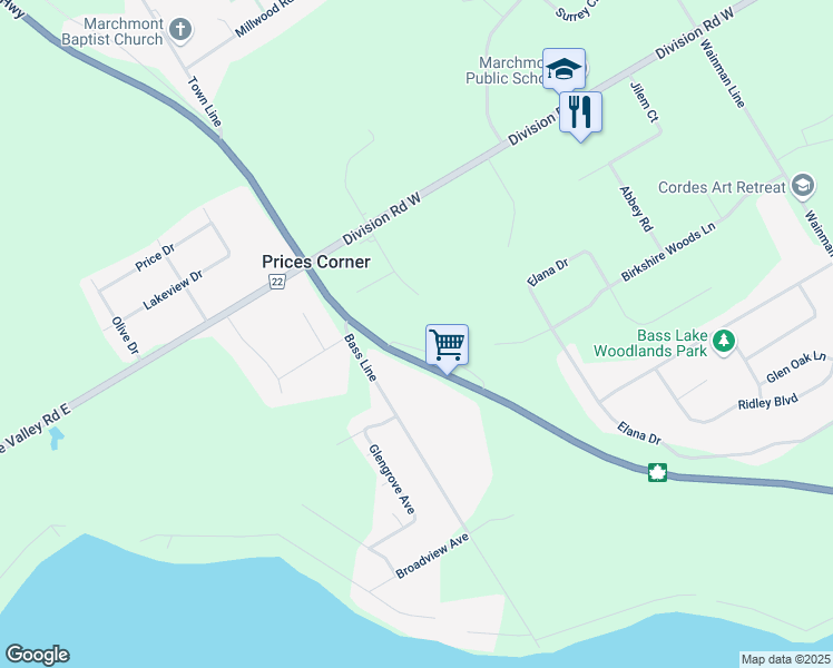 map of restaurants, bars, coffee shops, grocery stores, and more near 4055 Digby Road in Simcoe County
