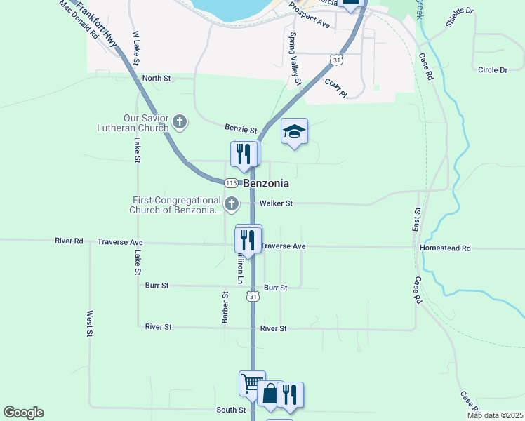 map of restaurants, bars, coffee shops, grocery stores, and more near 891 Michigan Avenue in Benzonia