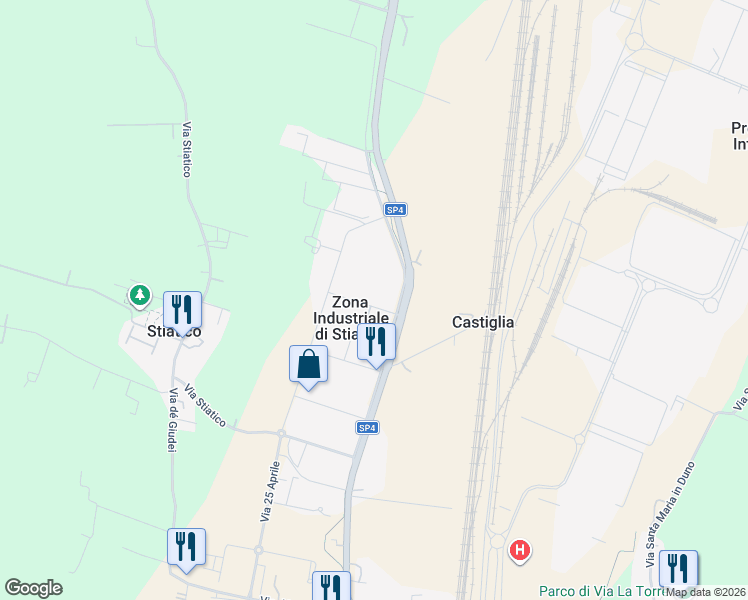 map of restaurants, bars, coffee shops, grocery stores, and more near 3 Via Oradour in Zona Industriale di Stiatico