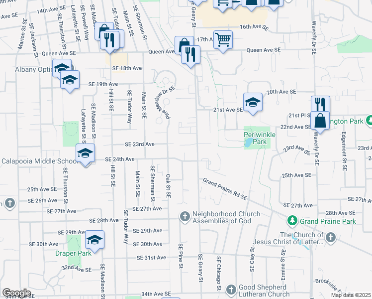 map of restaurants, bars, coffee shops, grocery stores, and more near 1642 Southeast 23rd Court in Albany