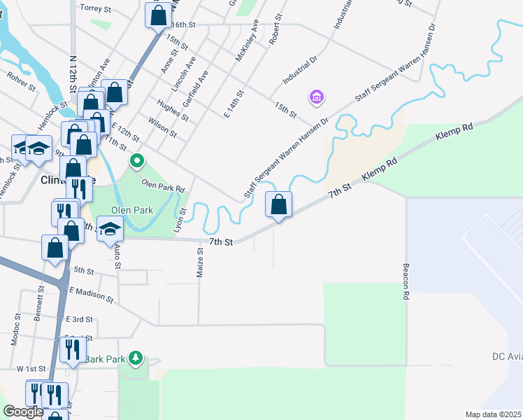 map of restaurants, bars, coffee shops, grocery stores, and more near 199 7th Street in Clintonville