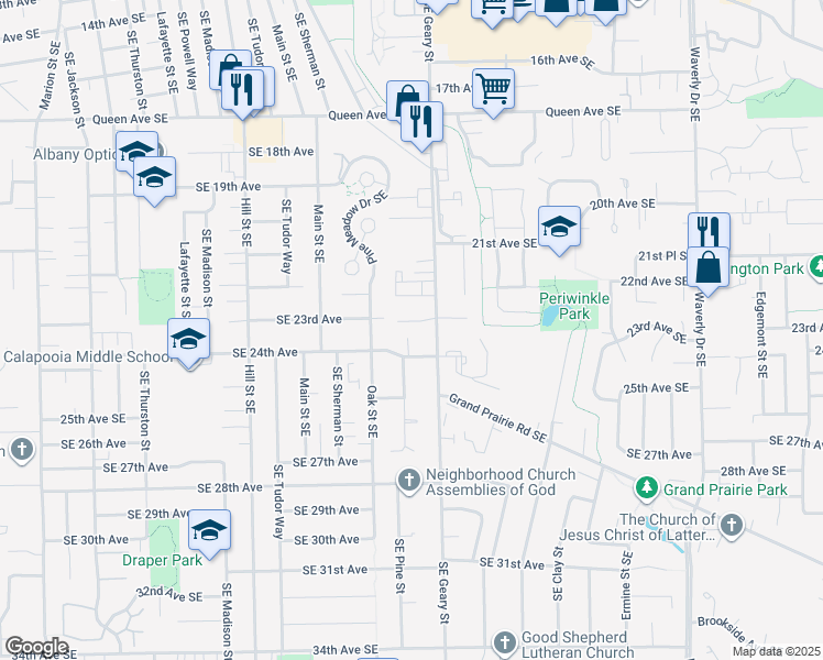 map of restaurants, bars, coffee shops, grocery stores, and more near 1642 Southeast 23rd Court in Albany