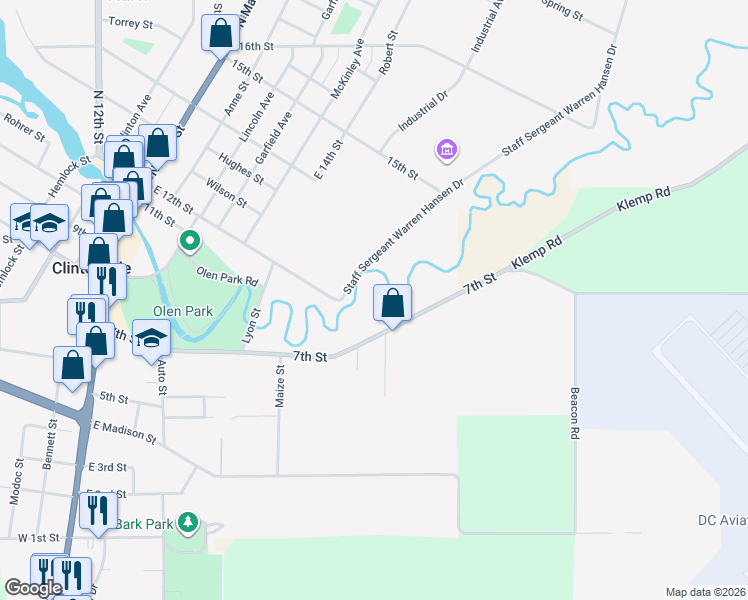 map of restaurants, bars, coffee shops, grocery stores, and more near 199 7th Street in Clintonville