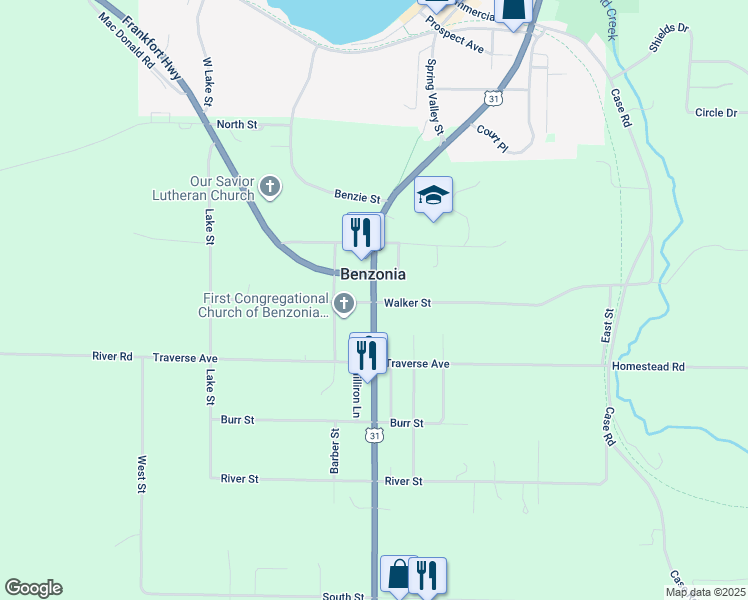 map of restaurants, bars, coffee shops, grocery stores, and more near 891 Michigan Avenue in Benzonia