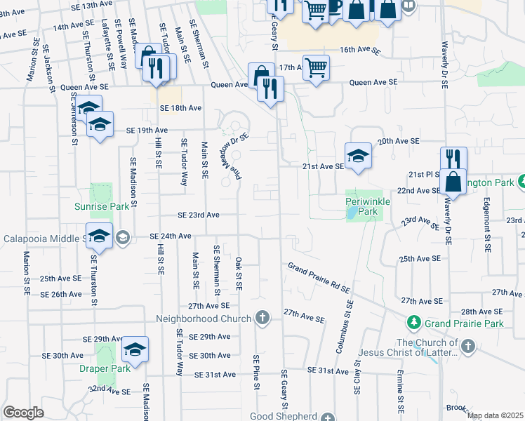 map of restaurants, bars, coffee shops, grocery stores, and more near 1642 Southeast 23rd Court in Albany