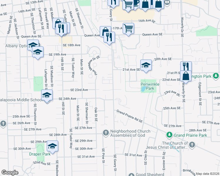 map of restaurants, bars, coffee shops, grocery stores, and more near 1735 Southeast 23rd Court in Albany