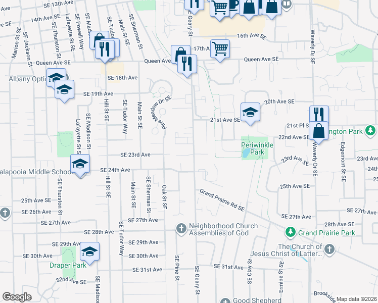 map of restaurants, bars, coffee shops, grocery stores, and more near 1737 Southeast 23rd Court in Albany