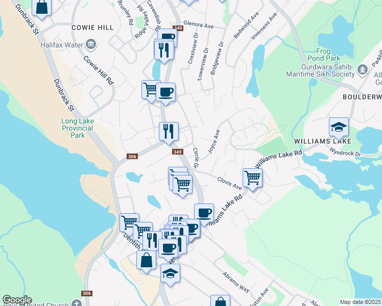 map of restaurants, bars, coffee shops, grocery stores, and more near 6 Ida Street in Halifax