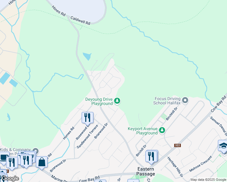 map of restaurants, bars, coffee shops, grocery stores, and more near 11 Cedar Lane in Eastern Passage