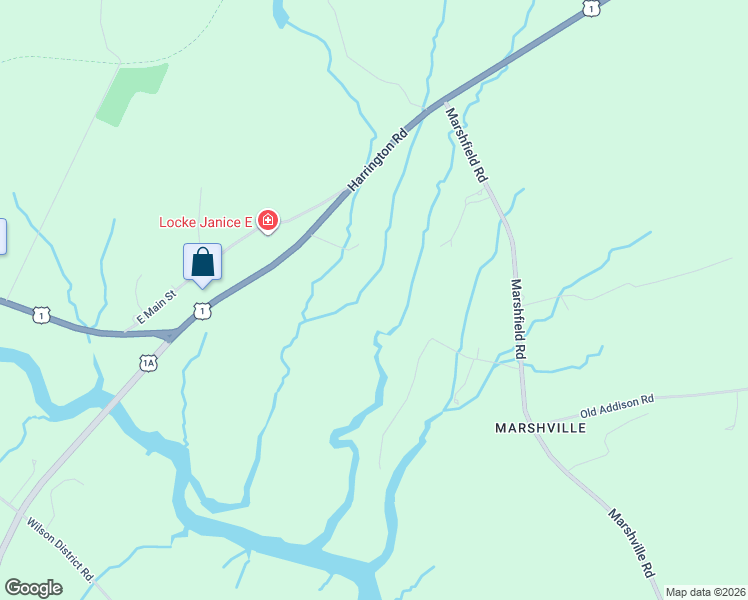 map of restaurants, bars, coffee shops, grocery stores, and more near 26 Cates Road in Harrington