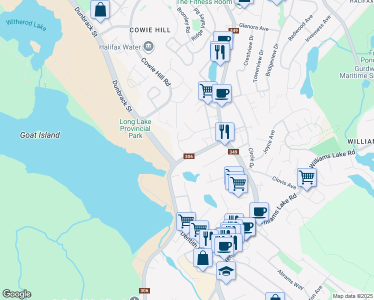 map of restaurants, bars, coffee shops, grocery stores, and more near 5 Penny Avenue in Halifax