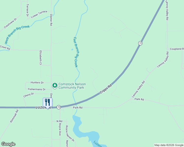 map of restaurants, bars, coffee shops, grocery stores, and more near Cripps Road in Oscoda County