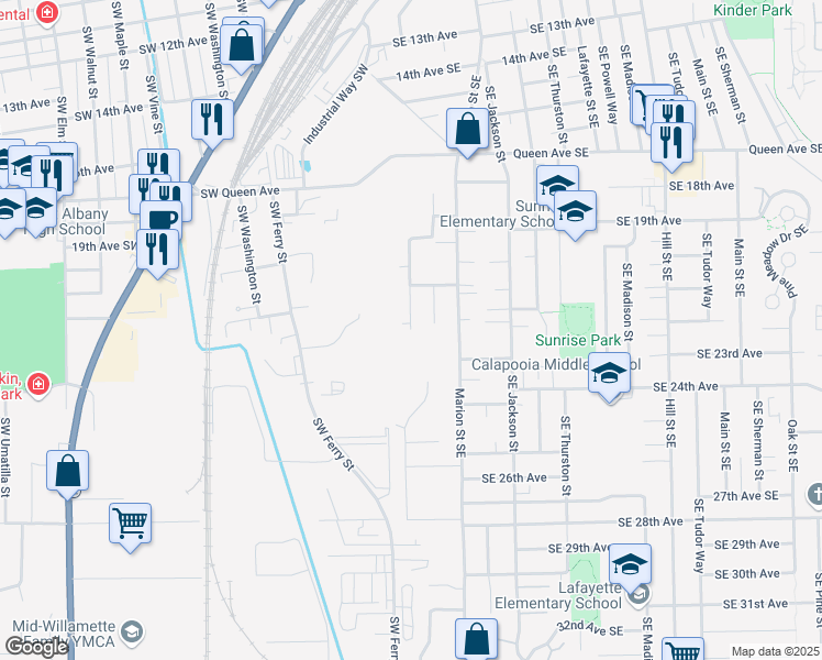 map of restaurants, bars, coffee shops, grocery stores, and more near Southwest Lyon Street in Albany
