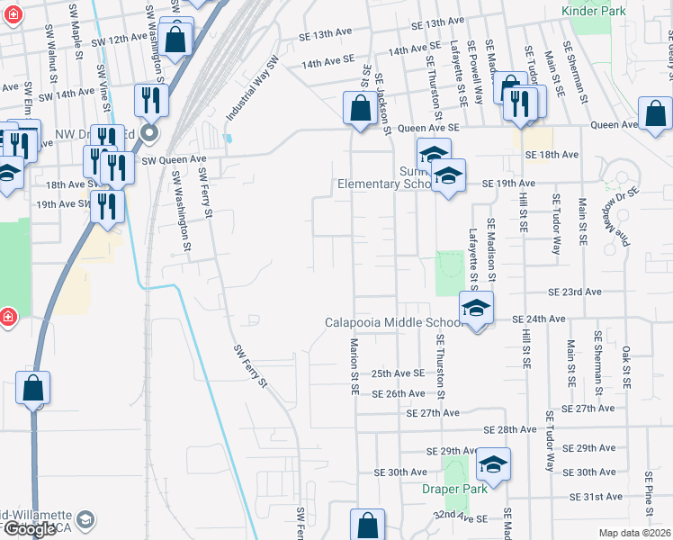 map of restaurants, bars, coffee shops, grocery stores, and more near 2154 Marion Street Southeast in Albany