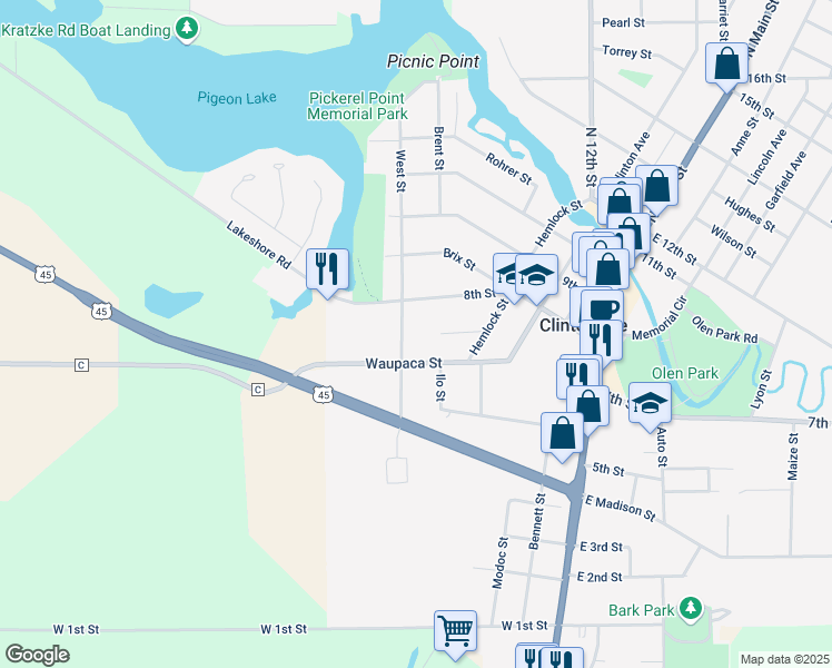 map of restaurants, bars, coffee shops, grocery stores, and more near 100 Dodge Street in Clintonville
