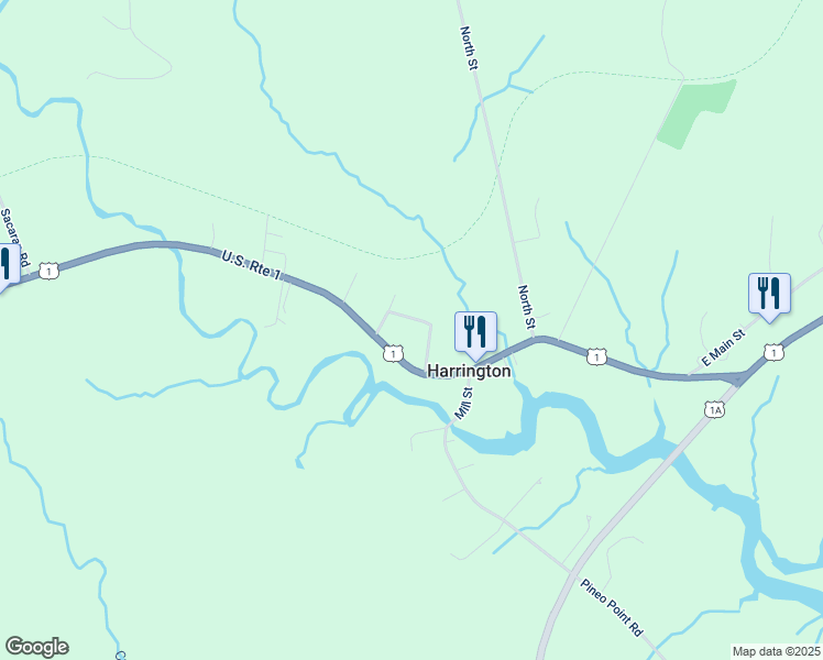 map of restaurants, bars, coffee shops, grocery stores, and more near 1310 Main Street in Harrington