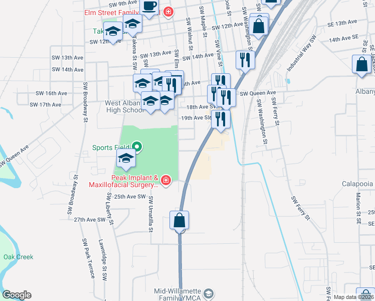 map of restaurants, bars, coffee shops, grocery stores, and more near 933 22nd Avenue Southwest in Albany