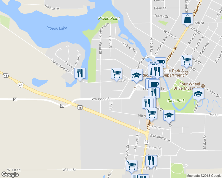map of restaurants, bars, coffee shops, grocery stores, and more near 100 Dodge Street in Clintonville