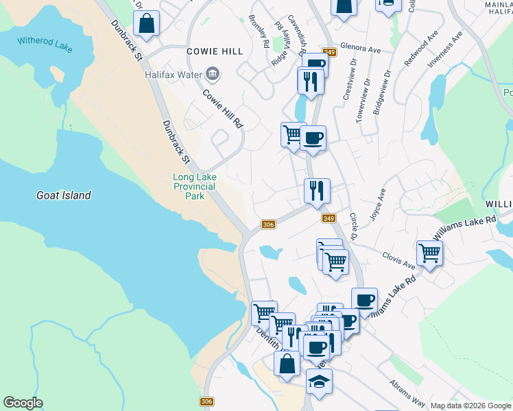 map of restaurants, bars, coffee shops, grocery stores, and more near in Halifax