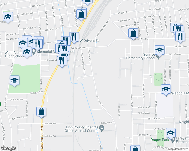 map of restaurants, bars, coffee shops, grocery stores, and more near 318 22nd Avenue Southwest in Albany