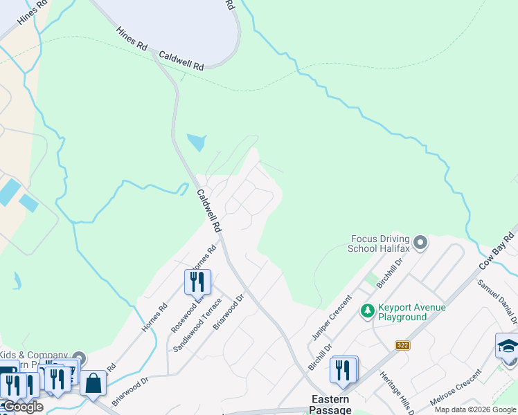 map of restaurants, bars, coffee shops, grocery stores, and more near 75 Fredericks Lane in Eastern Passage