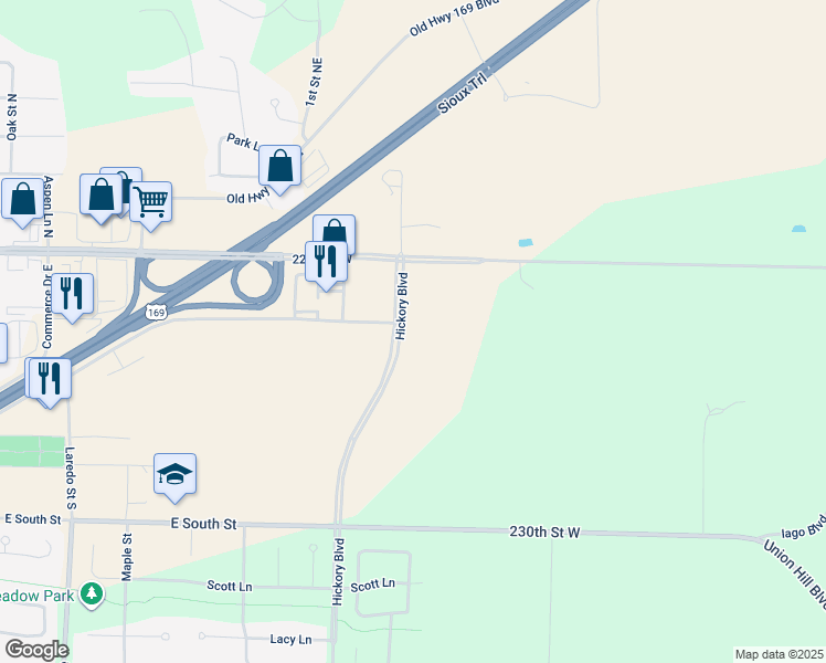 map of restaurants, bars, coffee shops, grocery stores, and more near 10975 225th Street West in Belle Plaine