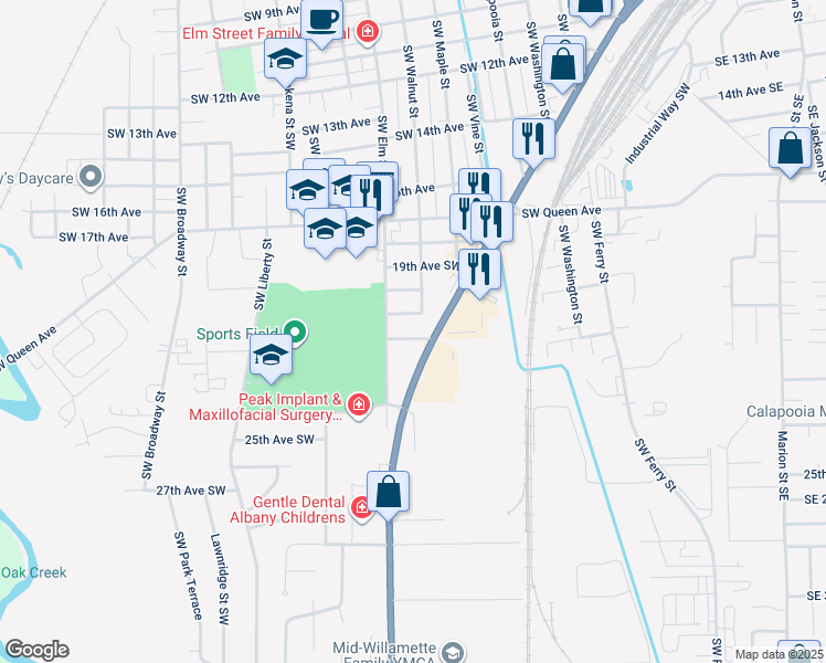 map of restaurants, bars, coffee shops, grocery stores, and more near 885 22nd Avenue Southwest in Albany