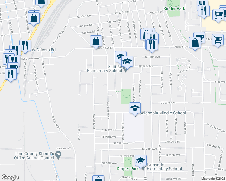 map of restaurants, bars, coffee shops, grocery stores, and more near 568 SE 22nd Ave in Albany