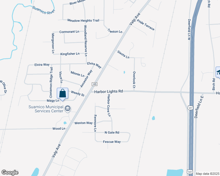 map of restaurants, bars, coffee shops, grocery stores, and more near 1986 Harbor Lights Road in Suamico
