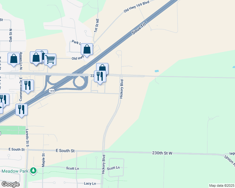 map of restaurants, bars, coffee shops, grocery stores, and more near 10975 225th Street West in Belle Plaine