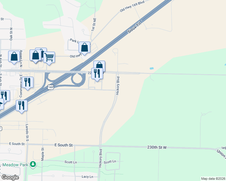 map of restaurants, bars, coffee shops, grocery stores, and more near 10975 225th Street West in Belle Plaine