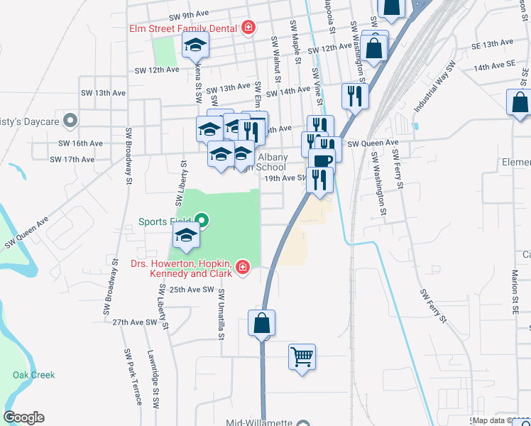 map of restaurants, bars, coffee shops, grocery stores, and more near 945 22nd Avenue Southwest in Albany