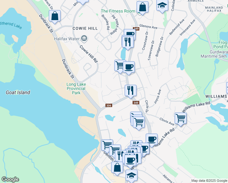 map of restaurants, bars, coffee shops, grocery stores, and more near 12 Layton Road in Halifax