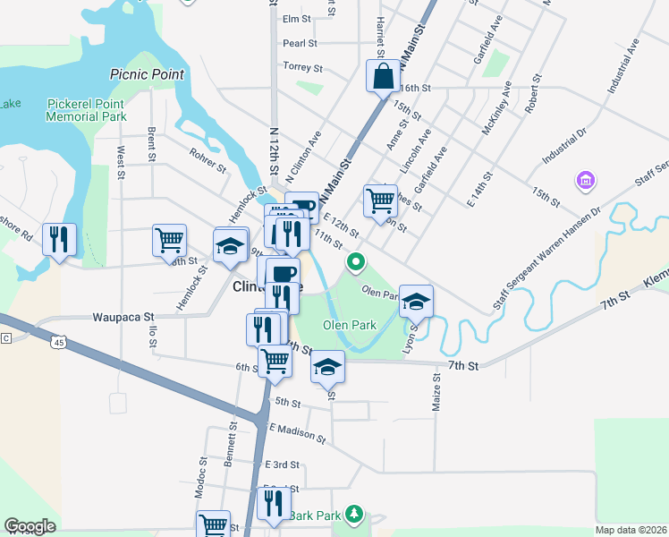 map of restaurants, bars, coffee shops, grocery stores, and more near 20 Memorial Circle in Clintonville
