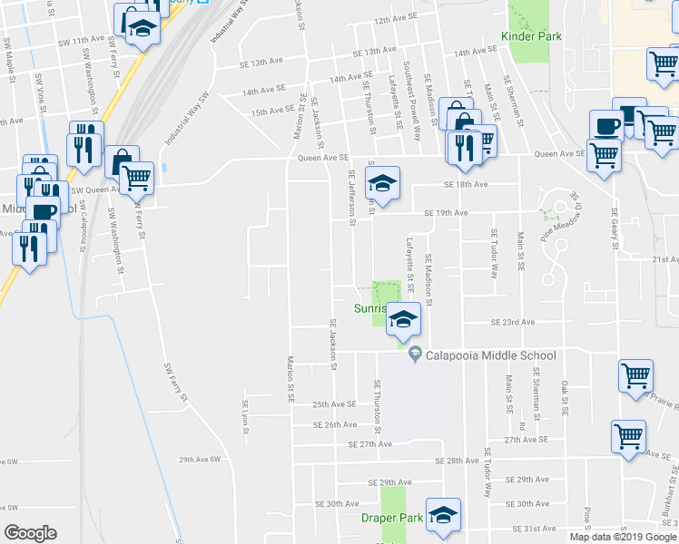 map of restaurants, bars, coffee shops, grocery stores, and more near 568 22nd Avenue Southeast in Albany