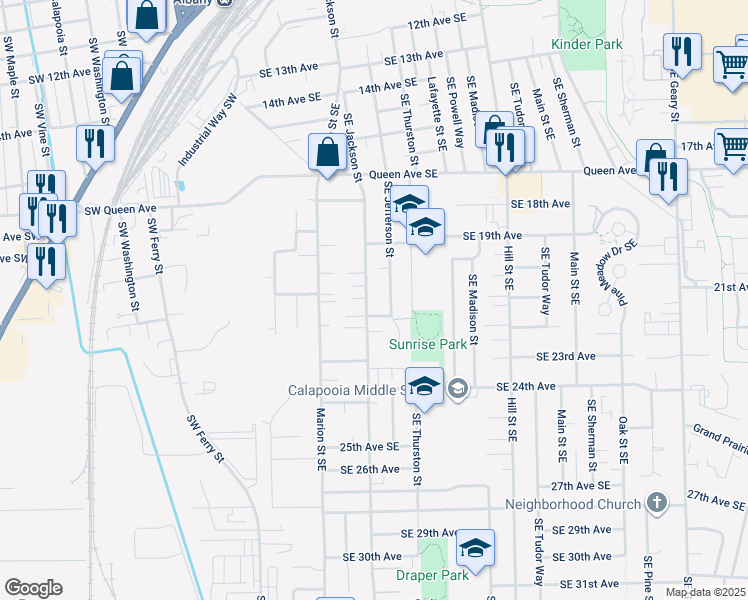map of restaurants, bars, coffee shops, grocery stores, and more near 2111 Southeast Jackson Street in Albany