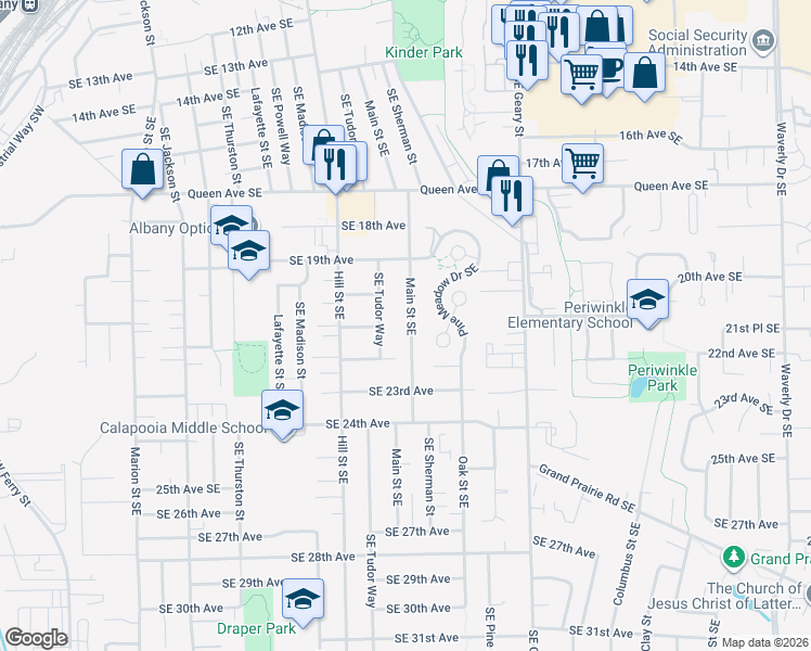 map of restaurants, bars, coffee shops, grocery stores, and more near 2015 Southeast Tudor Way in Albany