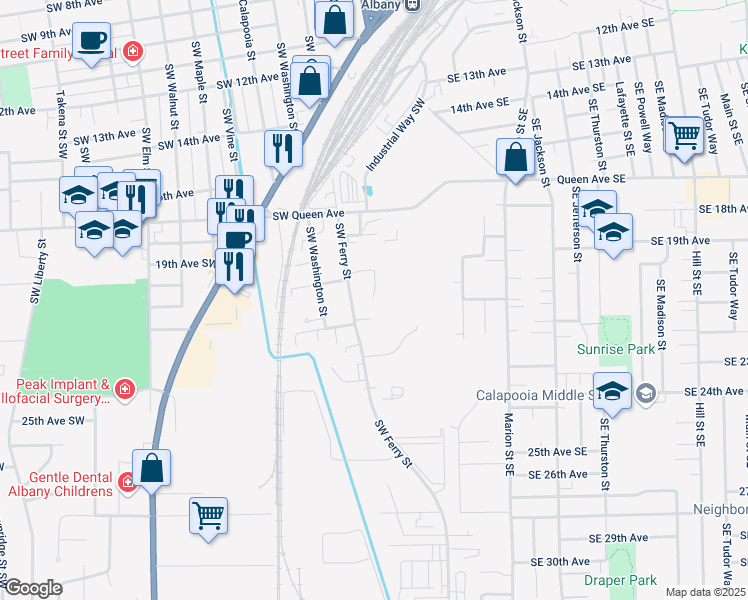 map of restaurants, bars, coffee shops, grocery stores, and more near 2053 Southwest Ferry Street in Albany