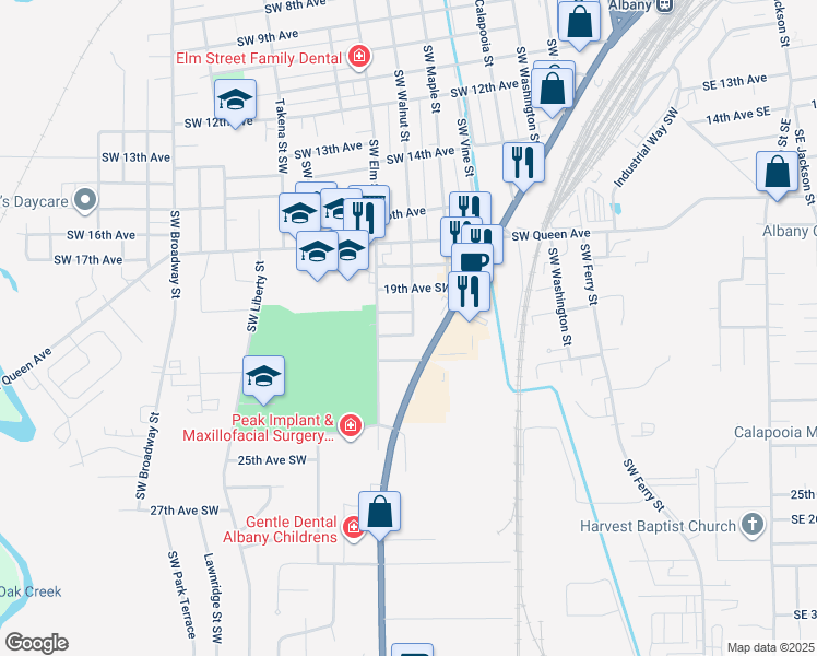 map of restaurants, bars, coffee shops, grocery stores, and more near 2030 20th Avenue Southwest in Albany