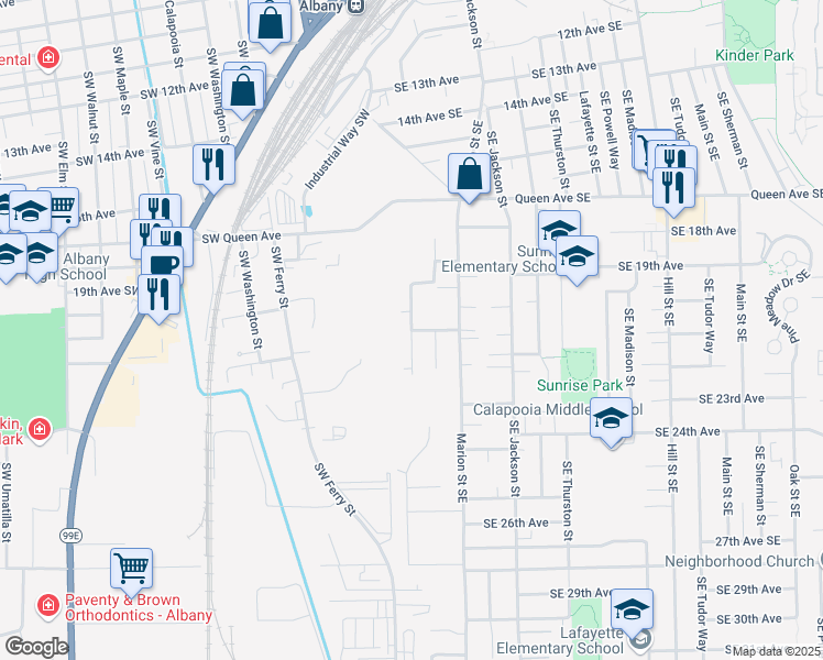 map of restaurants, bars, coffee shops, grocery stores, and more near 151 Southeast 21st Avenue in Albany