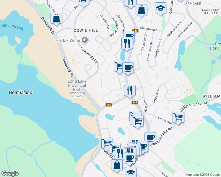 map of restaurants, bars, coffee shops, grocery stores, and more near 5A Mayor Avenue in Halifax